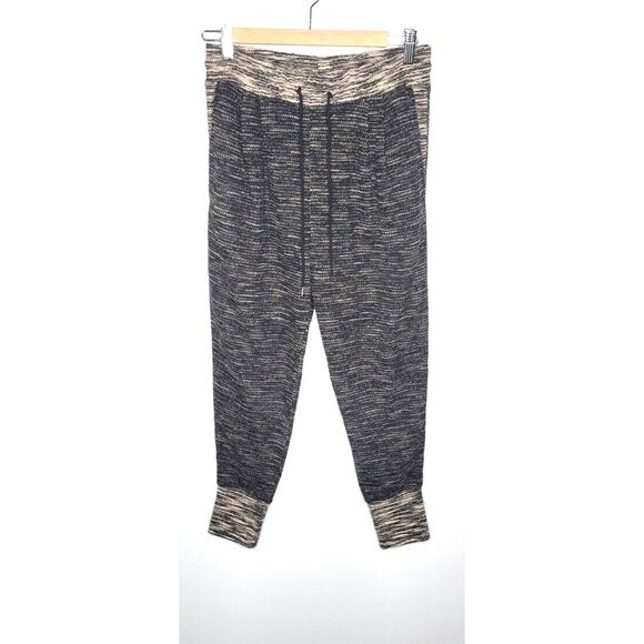 H&M Textured Jogger Sweatpants Womens Small Two Heathered Beige Black Lounge - Picture 1 of 9